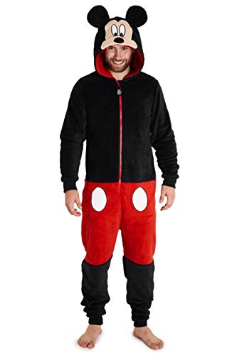 Disney Mickey Mouse Pijama Hombre Entero de Una Pieza, Pijama Hombre Invierno Forro Polar, Pijama Mono con Capucha, Regalos para Hombre (L)