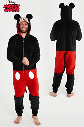 Disney Mickey Mouse Pijama Hombre Entero de Una Pieza, Pijama Hombre Invierno Forro Polar, Pijama Mono con Capucha, Regalos para Hombre (L)