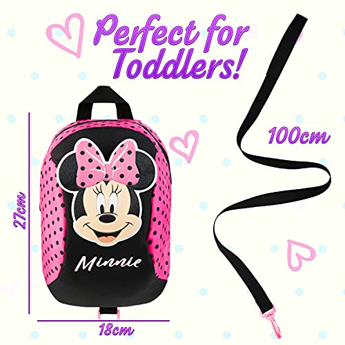 Disney Mochila Bebe Guarderia, Mochila Infantil de Mickey y Minnie Mouse, Mochila Guardería con Arnes Para Bebes (Rosa)