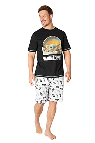 Disney Pijama Hombre Verano, Pijama Corto Hombre De Star Wars, Ropa Hombre De Algodón con Baby Yoda Y The Mandalorian S-3XL (Negro, 3XL)