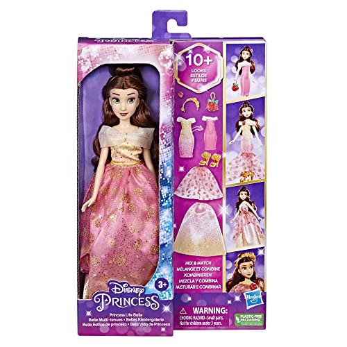 Disney Princess - Muñeca Bella Estilos de Princesa - 10 Combinaciones de Ropa - A Partir de 3 años