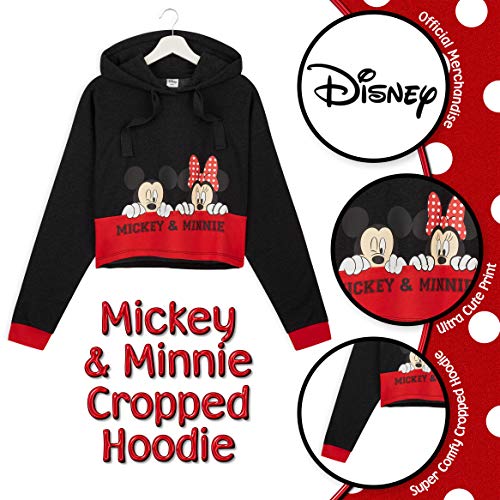 Disney Sudadera Mujer, Sudadera Crop Top con Minnie Mouse y Mickey Mouse, Sudaderas Mujer con Capucha Cortas, Regalos para Mujer y Adolescente XS-XXL (Negra, M)