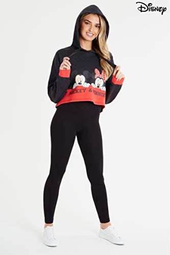 Disney Sudadera Mujer, Sudadera Crop Top con Minnie Mouse y Mickey Mouse, Sudaderas Mujer con Capucha Cortas, Regalos para Mujer y Adolescente XS-XXL (Negra, M)