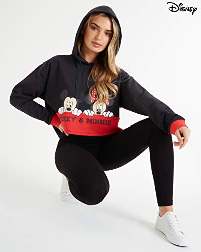 Disney Sudadera Mujer, Sudadera Crop Top con Minnie Mouse y Mickey Mouse, Sudaderas Mujer con Capucha Cortas, Regalos para Mujer y Adolescente XS-XXL (Negra, M)