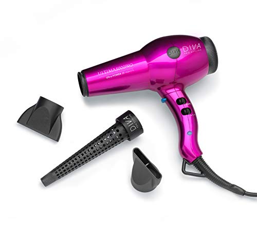 Diva Professional Ultima 5000 Pro New Pink - Secador profesional, motor AC de larga vida y boquilla estrecha profesional, color rosa (PRO106)