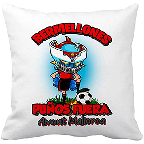 Diver Bebé Cojín con Relleno Frase Bermellones puños Fuera Parodia Robot de los 80 para nostálgicos futboleros de Mallorca - Blanco, 35 x 35 cm