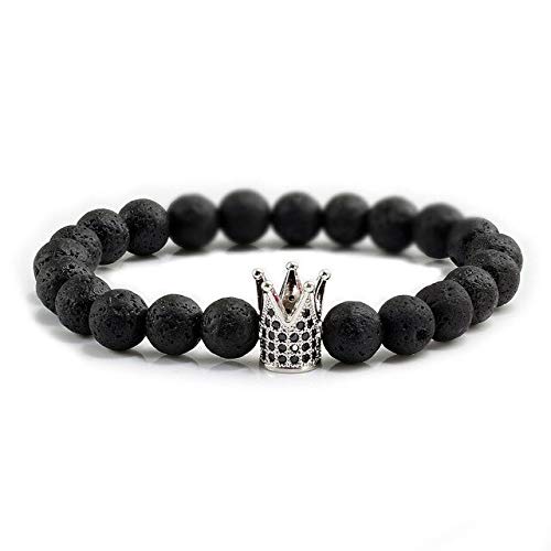 DJMJHG Fashion Imperial Crown Lava Stone Beads Bracelets Charm Reiki Handmade Buddha Bangles For Women Men Gifts Jewelry  Lava Silver