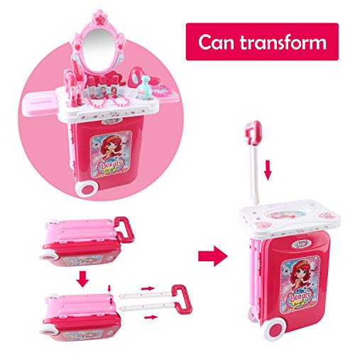 Dreamon Maleta de Maquillaje Conjunto Maletín de Juegos 3 en 1 Tocador con Accesorios Espejo con luz para niños