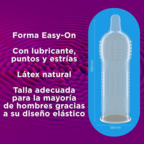 Durex Mutual Climax Preservativos Con Puntos Y Estrías Para Ella Y Efecto Retardante Eyaculación para Él - 12 condones