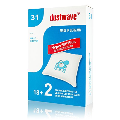 dustwave® - 20 bolsas para aspiradora Miele - S254i / S 254i Aspiradora de suelo de marca - Fabricado en Alemania + incluye microfiltro + filtro