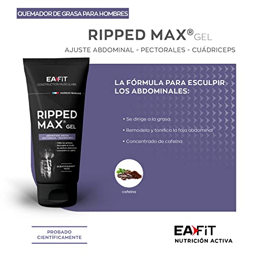 EAFIT Ripped Max Gel - 200ml - Definición de abdominales y pectorales - Probado científicamente - Reesculpir y tonificar - Quemagrasas - Efecto cubito de hielo - Cafeína, té verde y guaraná