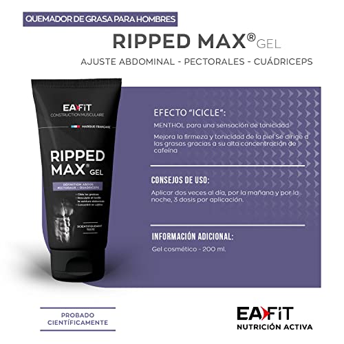 EAFIT Ripped Max Gel - 200ml - Definición de abdominales y pectorales - Probado científicamente - Reesculpir y tonificar - Quemagrasas - Efecto cubito de hielo - Cafeína, té verde y guaraná