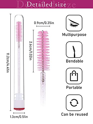 EBANKU 40 pcs Rosa Tubos de Varita de Pestañas Set, Diamante Tubo de Cepillo de Pestañas Vacío Varita de Rímel Cepillos de Pestañas Aplicador de Cejas para Mujeres Niñas