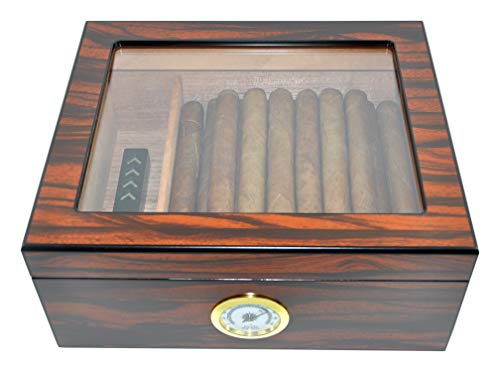 Eitida Humidor de Puros Classic Desk con Capacidad para 25-50 cigarros,Caja de Almacenamiento de Madera de Cedro Español Hecha a Mano con Separador, Humidificador e Higrómetro,Marrón