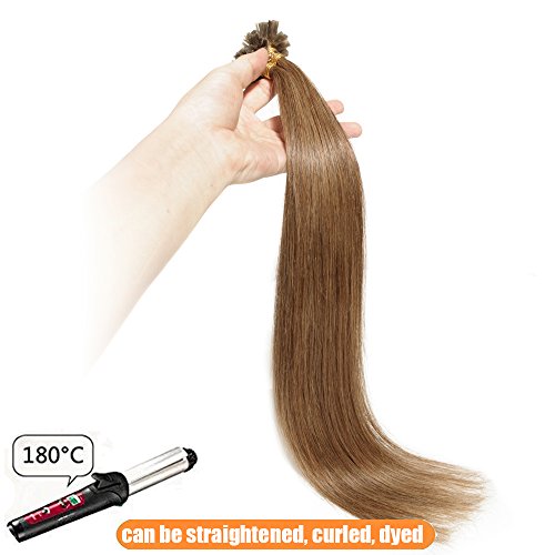 Elailite Extensiones de Queratina Pelo Natural 1g Cabello Humano 100% Remy sin Clip U Tip Keratina 50 Mechas 50g - 45cm #06 Castaño Claro