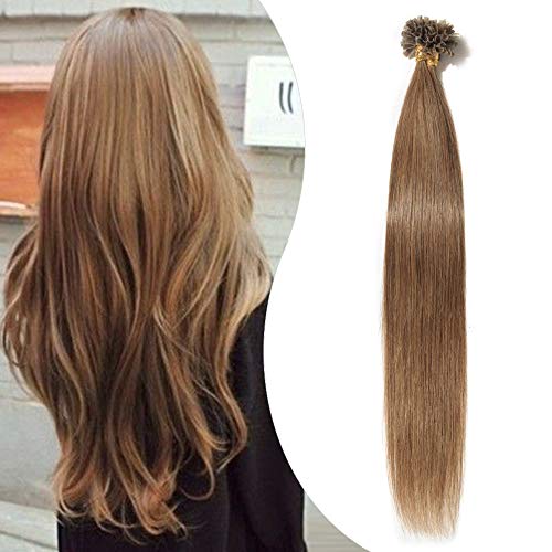 Elailite Extensiones Queratina 1g Pelo Natural 100% Remy Cabello Humano sin Clip U Tip Keratina 50 Mechas 50g - 40cm #06 Castaño Claro