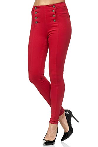 Elara Jeans Mujer Skinny Fit Cintura Alta Chunkyrayan Rojo JS001-3 Red-44 (2XL)