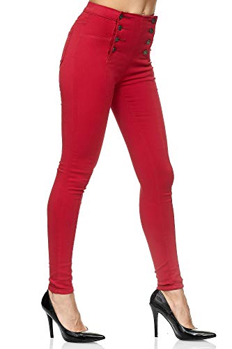 Elara Jeans Mujer Skinny Fit Cintura Alta Chunkyrayan Rojo JS001-3 Red-44 (2XL)