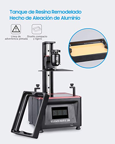 ELEGOO Mars 2 Pro Impresora 3D con LCD Monocromático 2K de 6 Pulgadas, Impresora 3D Resina con carbón activo incorporado y 2 Películas FEP Adicionales, Tamaño de Impresión 129 * 80 * 160 mm