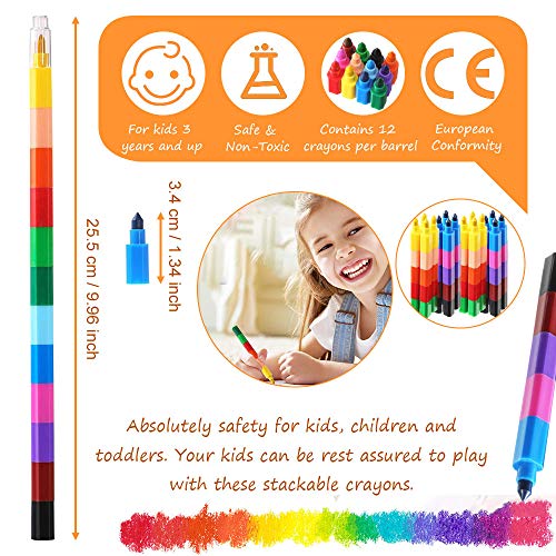 EMAGEREN 12 pcs Lapiz Punta Intercambiable Crayones Apilables de Colores Lápices de Cera para Niños Crayones para Niños Pequeños Regalos de Pascua Cumpleaños Fiesta Premios de Recompensa de Clase