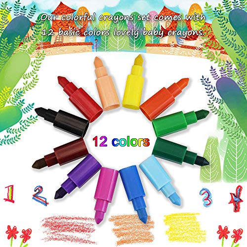 EMAGEREN 12 pcs Lapiz Punta Intercambiable Crayones Apilables de Colores Lápices de Cera para Niños Crayones para Niños Pequeños Regalos de Pascua Cumpleaños Fiesta Premios de Recompensa de Clase