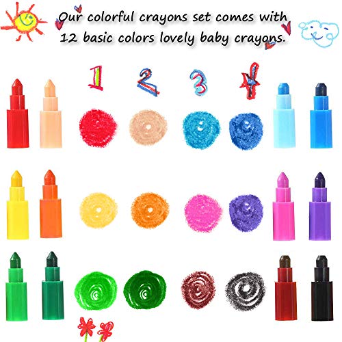 EMAGEREN 12 pcs Lapiz Punta Intercambiable Crayones Apilables de Colores Lápices de Cera para Niños Crayones para Niños Pequeños Regalos de Pascua Cumpleaños Fiesta Premios de Recompensa de Clase