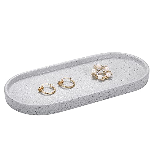 Emibele Bandeja Elíptica Cerámica, 25 X 11.5 cm Organizador Decorativo de Cosméticos Perfumes Loción Crema Joyas Adornos, Soporte Multifuncional Ideal para Baño Tocador Escritorio, Lapis