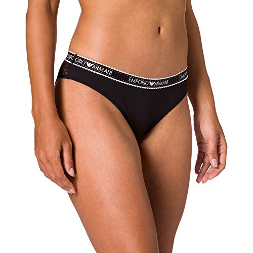 Emporio Armani Calzoncillo brasileño con Encaje de algodón sostenible Briefs, Negro, XL para Mujer