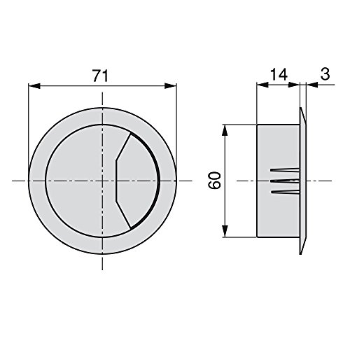 EMUCA - Pasacables de Mesa Circular Ø60mm de plástico Gris, Tapa pasacables encastrable en Mesa de Oficina/Escritorio, Lote de 20