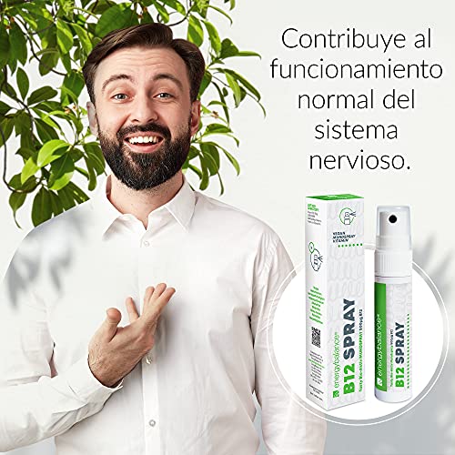 EnergyBalance Vitamina B12 Spray - Spray bucal vegano - Alta dosis sin azúcar - 500 µg de metilcobalamina por spray - 210 porciones = 7 meses - Alta biodisponibilidad - Marca desde Suiza - Sin alcohol