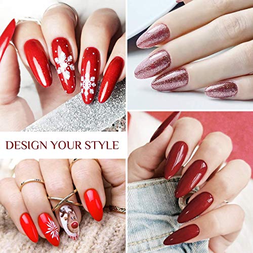 Esmaltes Semipermanentes, Kastiny 9PCS Rojo Degradado Colección Pintauñas Semipermanente con Base, Capa Superior Brillante y Mate, Uñas Gel UV LED para Navidad y Año Nuevo