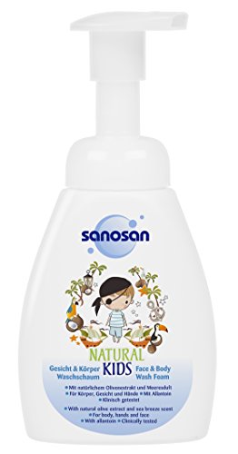 Espuma suave de lavado facial y corporal para niños Sanosan Natural Kids, gel de ducha 2 en 1, paquete de 3 (3 x 250 ml)