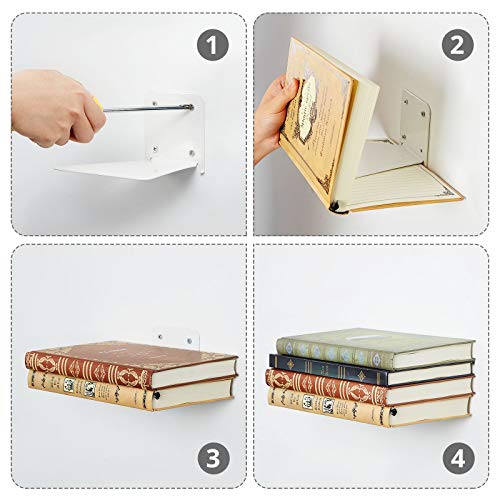 Estantería Flotante de Libros Estantes Flotantes de Hierro Estantería de Pared Invisible Estantes de Repisa de Pared Multiusos para Biblioteca Aula Oficina Hogar (3, Blanco)