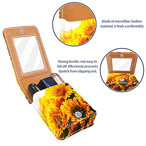 Estuche de lápiz labial exterior con luz solar y girasol, para monedero, mini bolsa de lápiz labial, bolsa de cosméticos de viaje con espejo para mujer, toma hasta 3 pintalabios