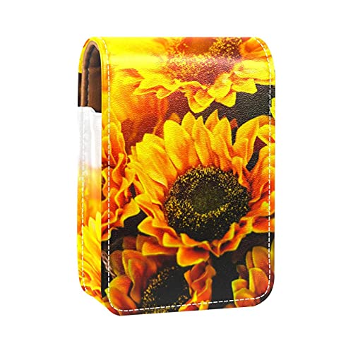 Estuche de lápiz labial exterior con luz solar y girasol, para monedero, mini bolsa de lápiz labial, bolsa de cosméticos de viaje con espejo para mujer, toma hasta 3 pintalabios