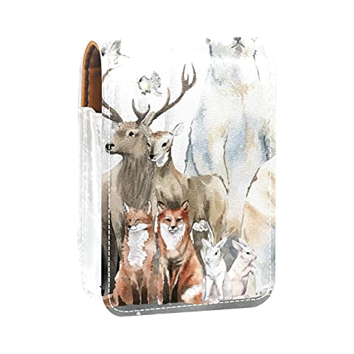 Estuche exterior para lápiz labial con diseño de animales de nieve de acuarela, ideal para guardar pintalabios, bolsa de cosméticos de viaje con espejo para mujer y toma hasta 3 pintalabios