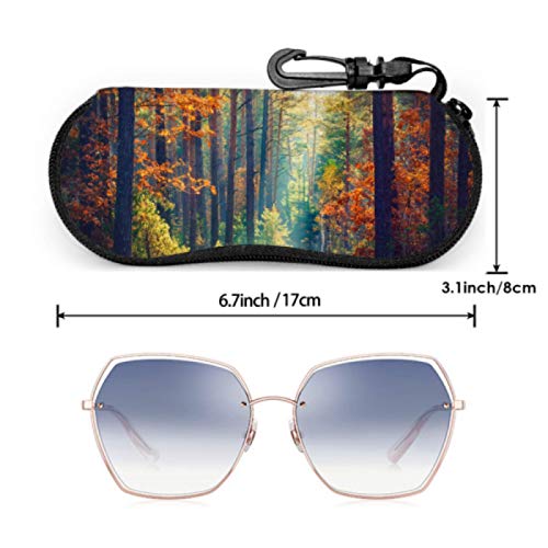 Estuche para anteojos, Autumn Forest Nature Vivid Morning Gafas de sol coloridas Estuche blando Estuche para anteojos con cremallera de neopreno ultraligero con mosquetón, Estuche para anteojos