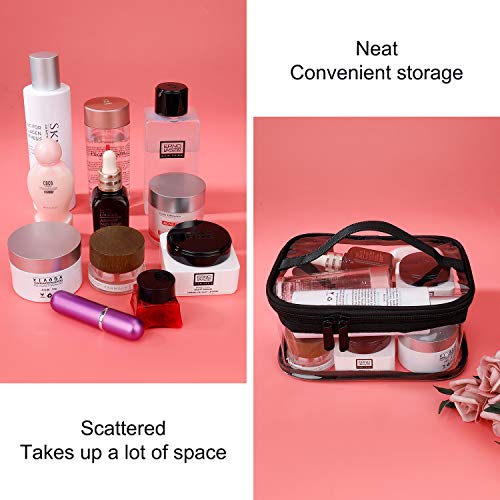 Estuche Transparente de Maquillaje PVC, 2 Pcs Impermeable Bolsa de Aseo Portátil Cosmético Organizador con Cremallera y Asa para Hombre Mujer Vacación Baño y Viajes