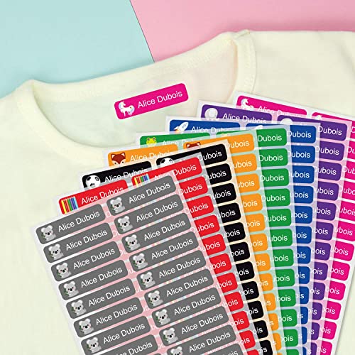 Etiquetas para ropa personalizadas Stikets® con 1 línea de texto para marcar todas las prendas de los niños para el cole o la guardería (96)