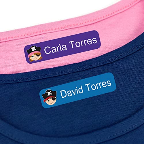 Etiquetas para ropa personalizadas Stikets® con 1 línea de texto para marcar todas las prendas de los niños para el cole o la guardería (96)