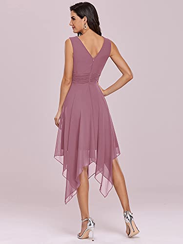 Ever-Pretty Vestido de Fiesta Midi para Mujer Escote en V sin Mangas Asimétrico Gasa Plisado Orquídea 42