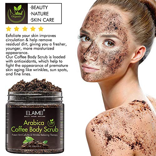 Exfoliante Corporal Natural con Sal Del Mar Muerto y Café para Rostro y Cuerpo, Elimina Eficazmente la Piel Muerta, Nutre la piel, Anticelulitis, Trata el Acné, las Estrías, las Venas Varicosas