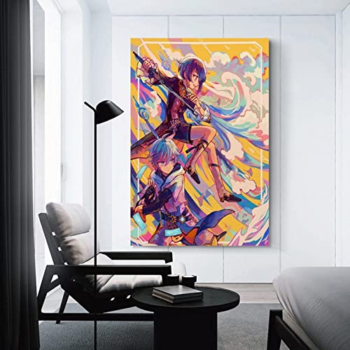 EXLJJC Sin Marco 60X90cm Arte Pintura Impresiones en Lienzo Pósteres del Juego Genshin Impact Posters Chongyun y Xingqiu Tassel