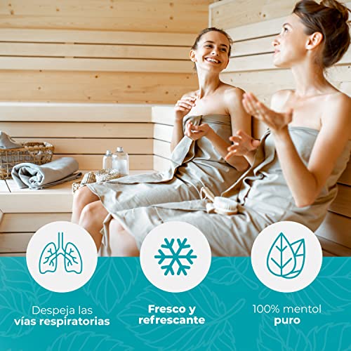 FABCARE Cristales de mentol para sauna (100g) incl. cuchara dosificadora - Mentol 100% natural, libera las vías respiratorias - Infusión refrescante para sauna a base de aceite de menta puro