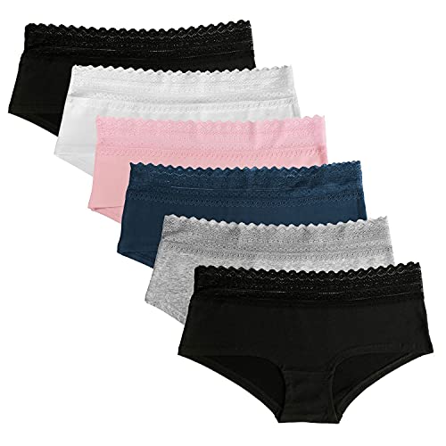 Fabio Farini Mujer Pantys Bikini Calzoncillos 4 y 6 Pack tamaños, 95% algodón Transpirable 6er Pack con Encaje Multicolor S