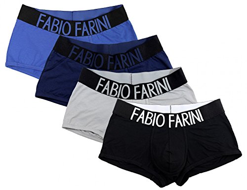 Fabio Farini Paquete de 4 Boxer Slim Fit Hombre 95% Algodón 1 X Azul 1 X Azul Marino 1 X Gris 1 X Negro M