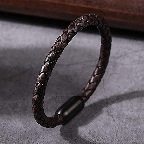 FANCIME Hombre Cuero Genuino Pulsera Color Marrón con Cierre Magnético Regalo de Joyería para Hombre Niños - Longitud 21CM