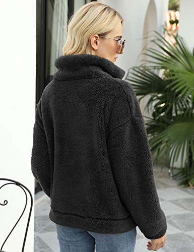 FANCYINN Abrigo de Solapa de Invierno para Mujer Chaqueta de Doble Botonadura de Piel sintética con Bolsillos Abrigo de Invierno cálido con Frente Abierto para Mujer Negro