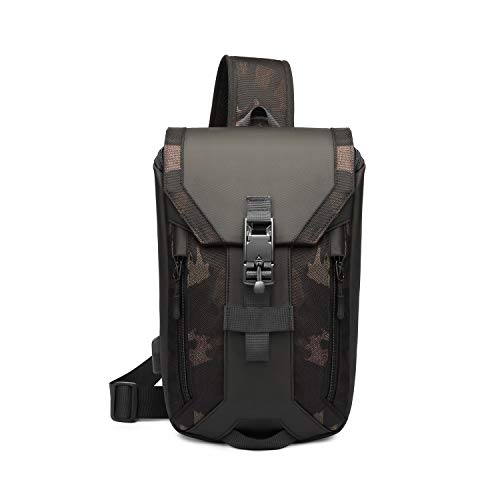 FANDARE Antirrobo Bolso Pecho Bolsos de Hombre con USB Negocio Sling Bag Gran Capacidad Bolsos Cruzados Bandoleras Cruzada Mochilas y Bolsas de Viaje Deportes Ciclismo Montañismo Poliéster Camo