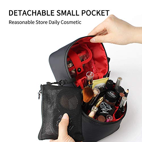 FANDARE Bolsas de Maquillaje Mujeres Bolsa de Cosméticos de Viaje Bolsa de Aseo Neceseres de Viaje Niñas Vacaciones Viajes de Negocios Impermeable Nylon Negro Rojo